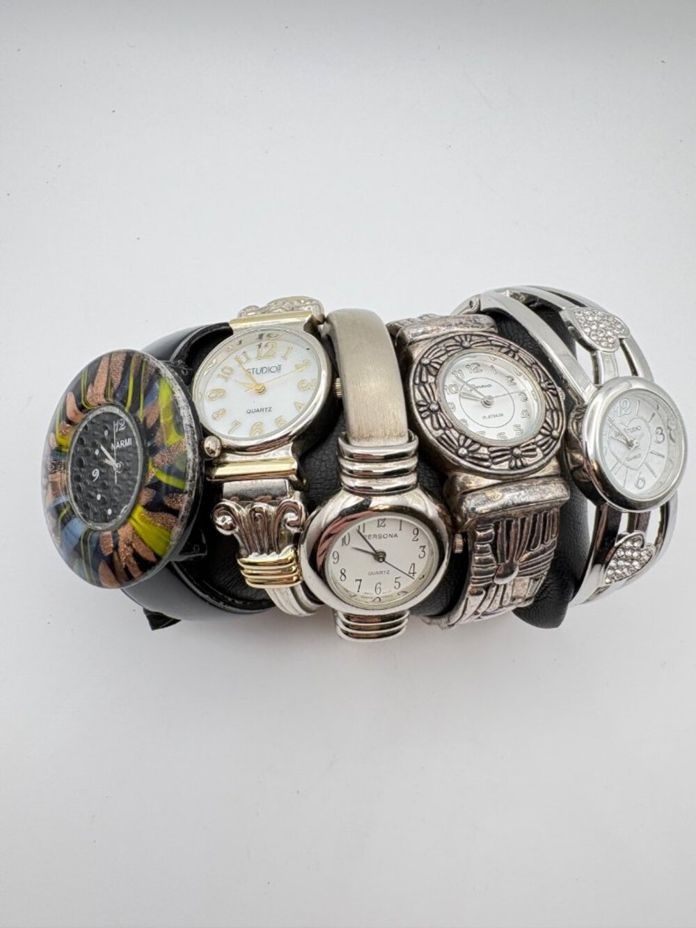 Lot of 5 Womens Quartz Wristwatches Geneva Studio Narmi Persona Bangle Cuff